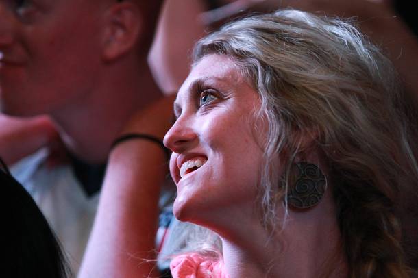 A fan smiles as Keith Urban performs during the Academy of Country Music's 